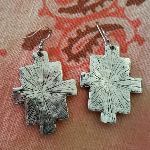 Turquoise Cactus Earrings. Silver. Western Boho - Picture 3 of 8